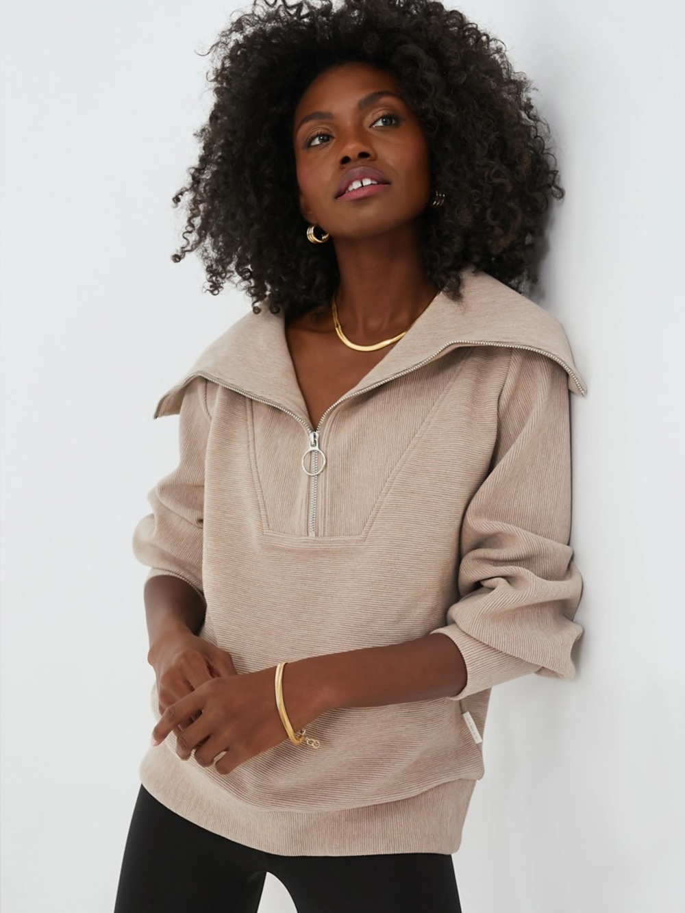 Varley Vine Half Zip Pullover Taupe Marl - Picture 2 of 6